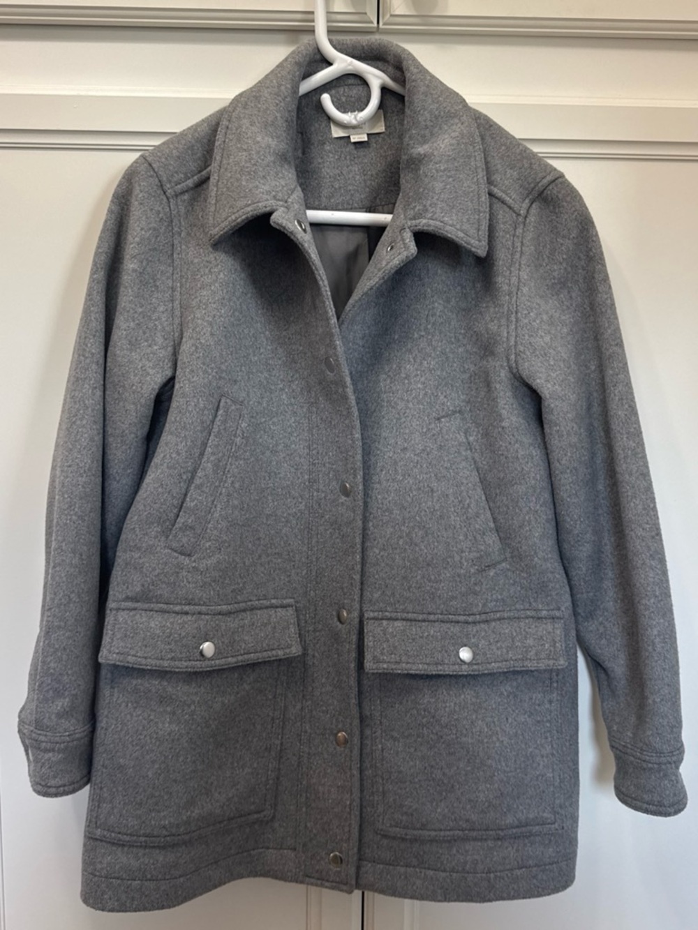 LOFT Gray Wool-Blend Snap Front Pea Coat